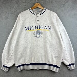 Vintage Diport USA Michigan Wolverines Henley Sweatshirt Mens XL Grey 90s NCAA